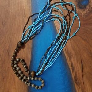 Vintage Turquoise and Brown Beaded Necklace